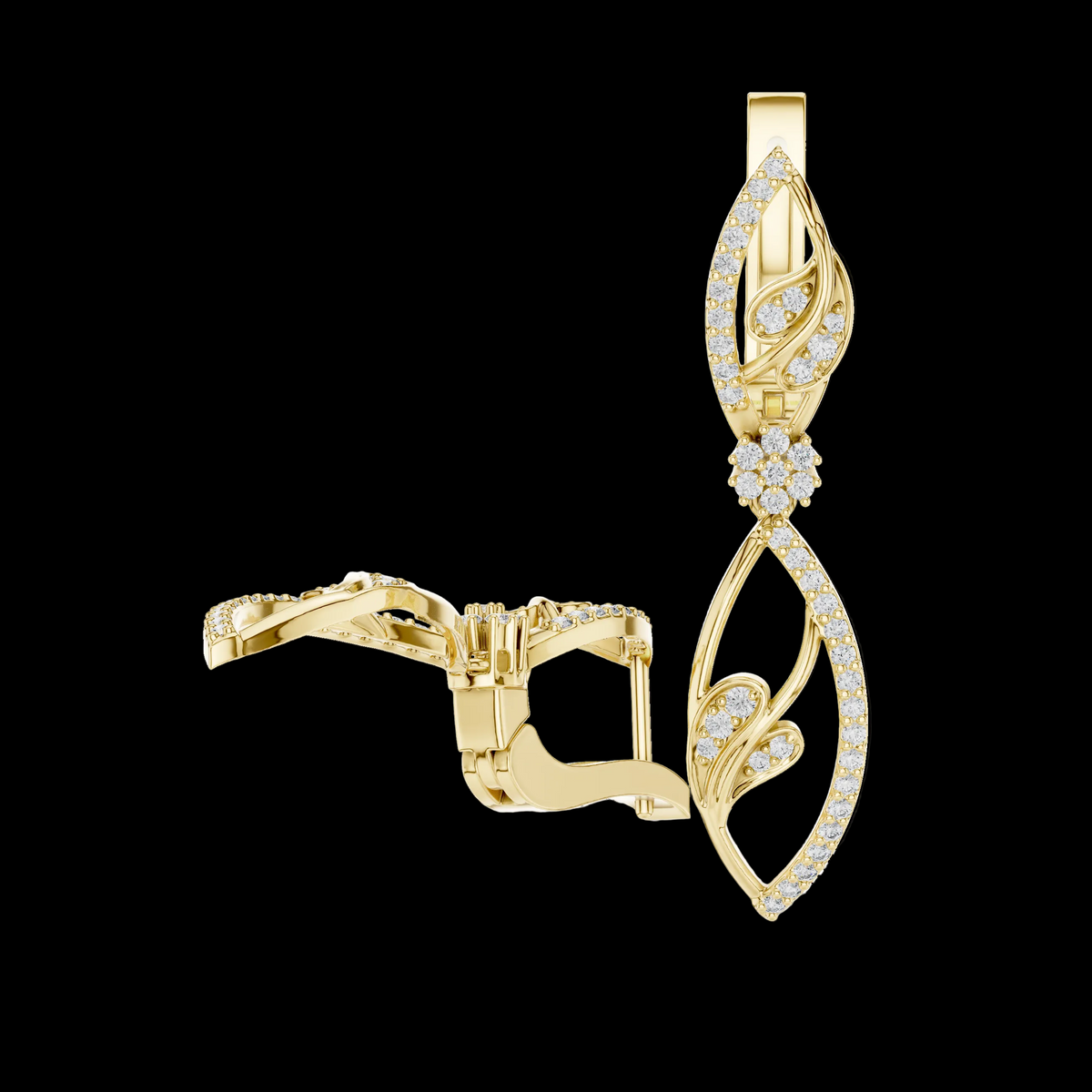 0.7ct Total Diamond Drop Earrings | 18k Yellow Gold | Elegant Open Leaf Design