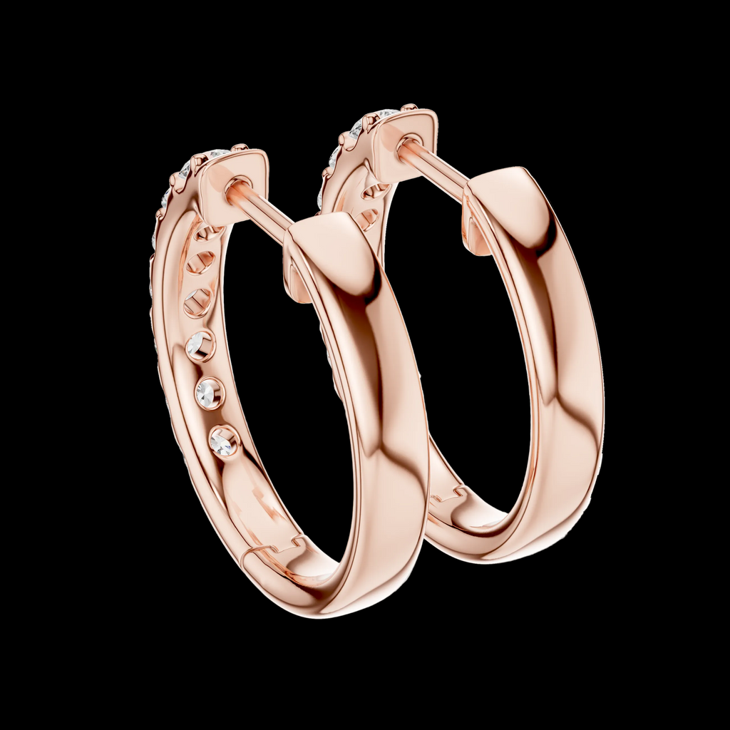 18ct rose Gold Diamond Hoop Earrings — 0.7ct Total Weight, Round Brilliant Cut